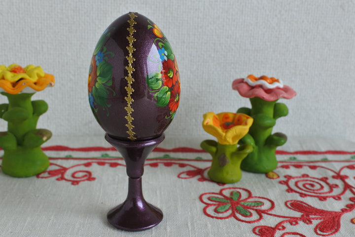 復活祭の木製卵（スタンド付き）　ジョストボの花　VIOLET
