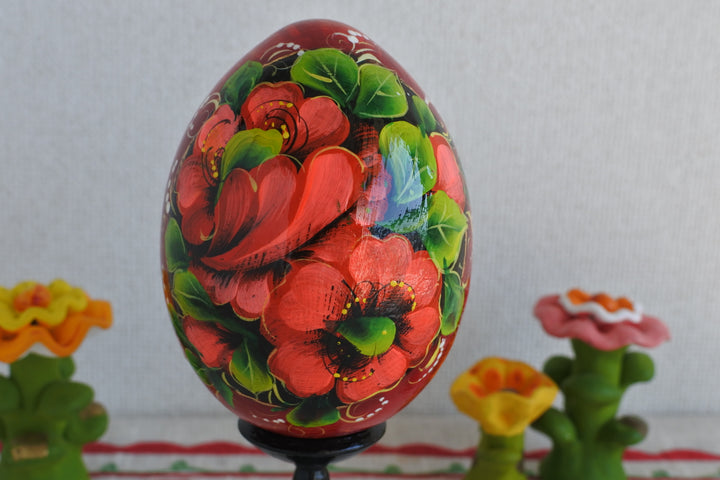復活祭の卵　ハチドリと赤い花　スタンド付き