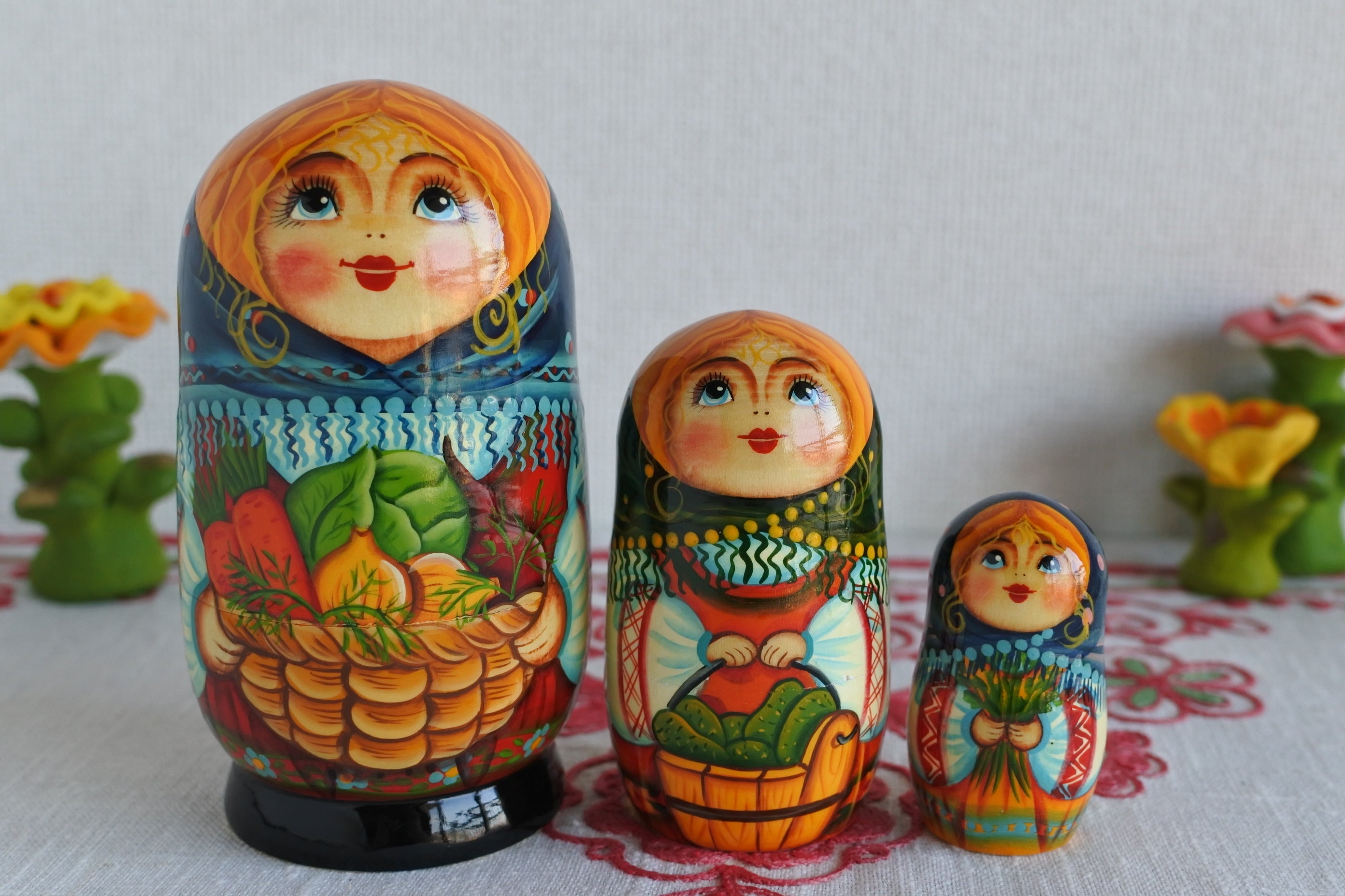 マトリョーシカ ロシア民芸品 野菜 夏 3ピース ロシア雑貨いりえの