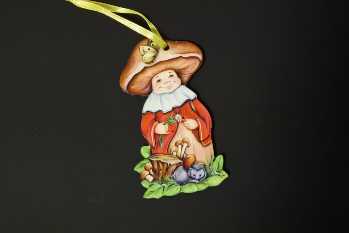 クリスマスオーナメント キノコの妖精 猫とひなたぼっこ