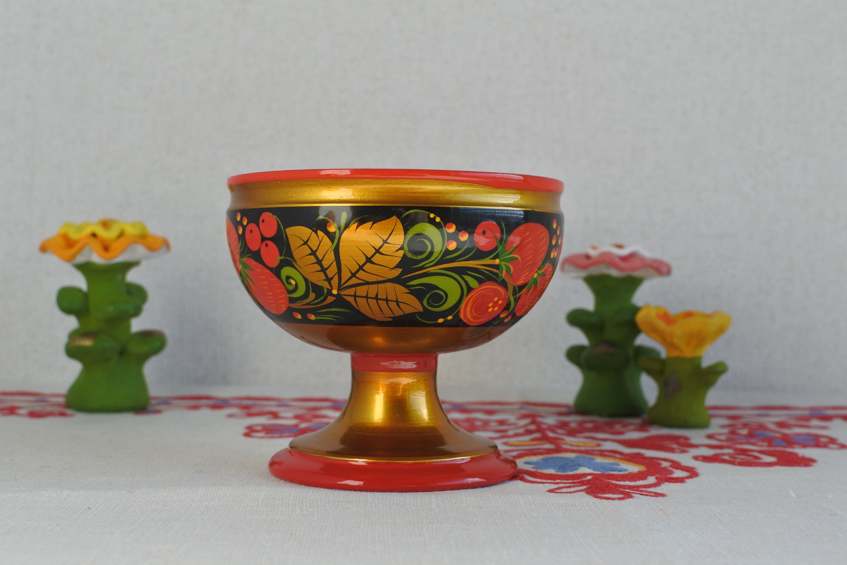 ロシア民芸品 ホフロマ塗 器 木製 食器 ロシア雑貨いりえの