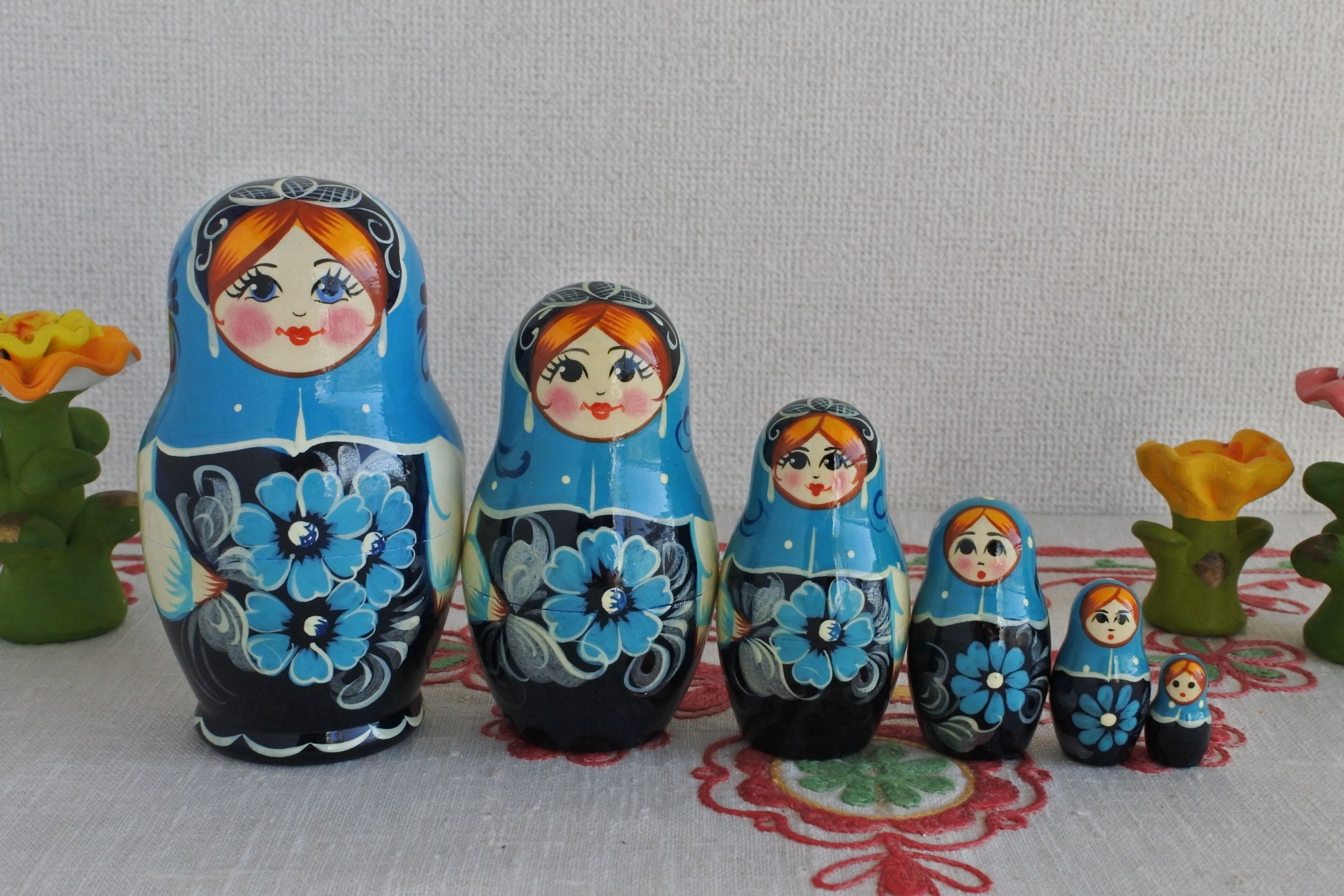 ロシア雑貨いりえのほとり マトリョーシカ 木の人形 6ピース 青 ロシア 