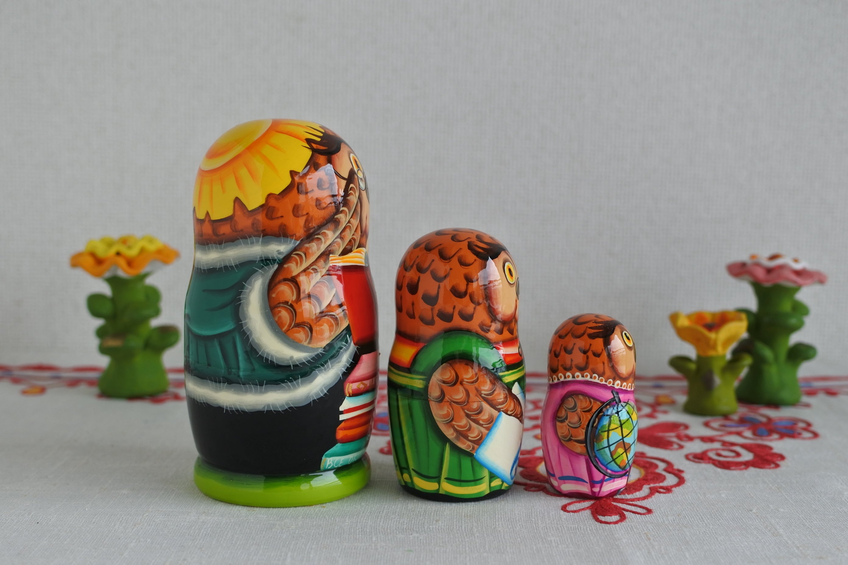 マトリョーシカ ロシア民芸品 フクロウ 3ピース ロシア雑貨いりえの