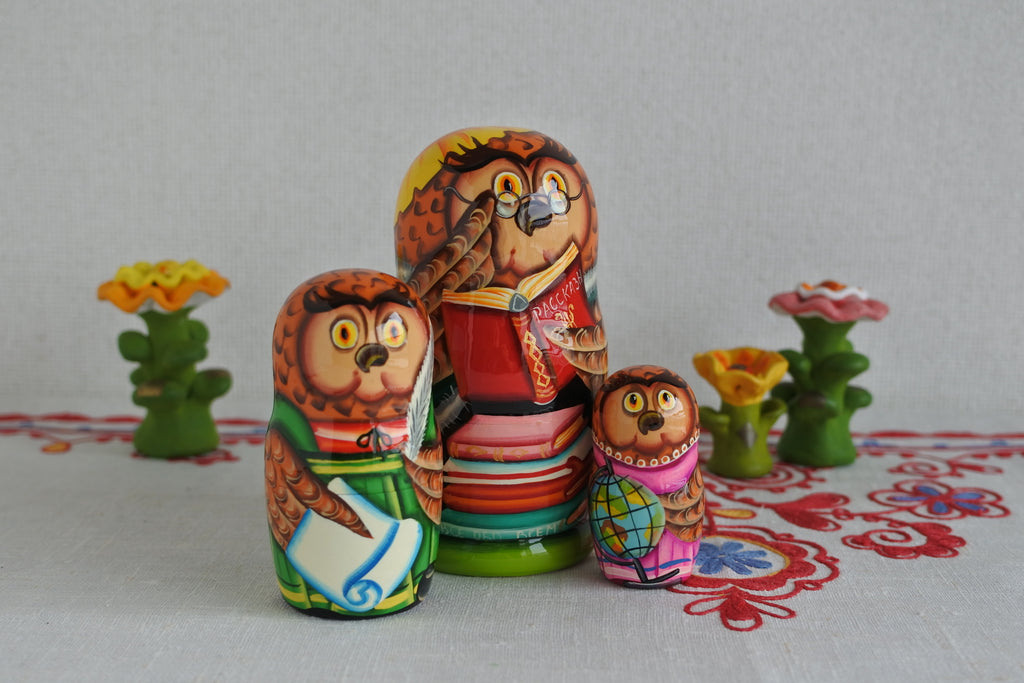 マトリョーシカ ロシア民芸品 フクロウ 3ピース ロシア雑貨い