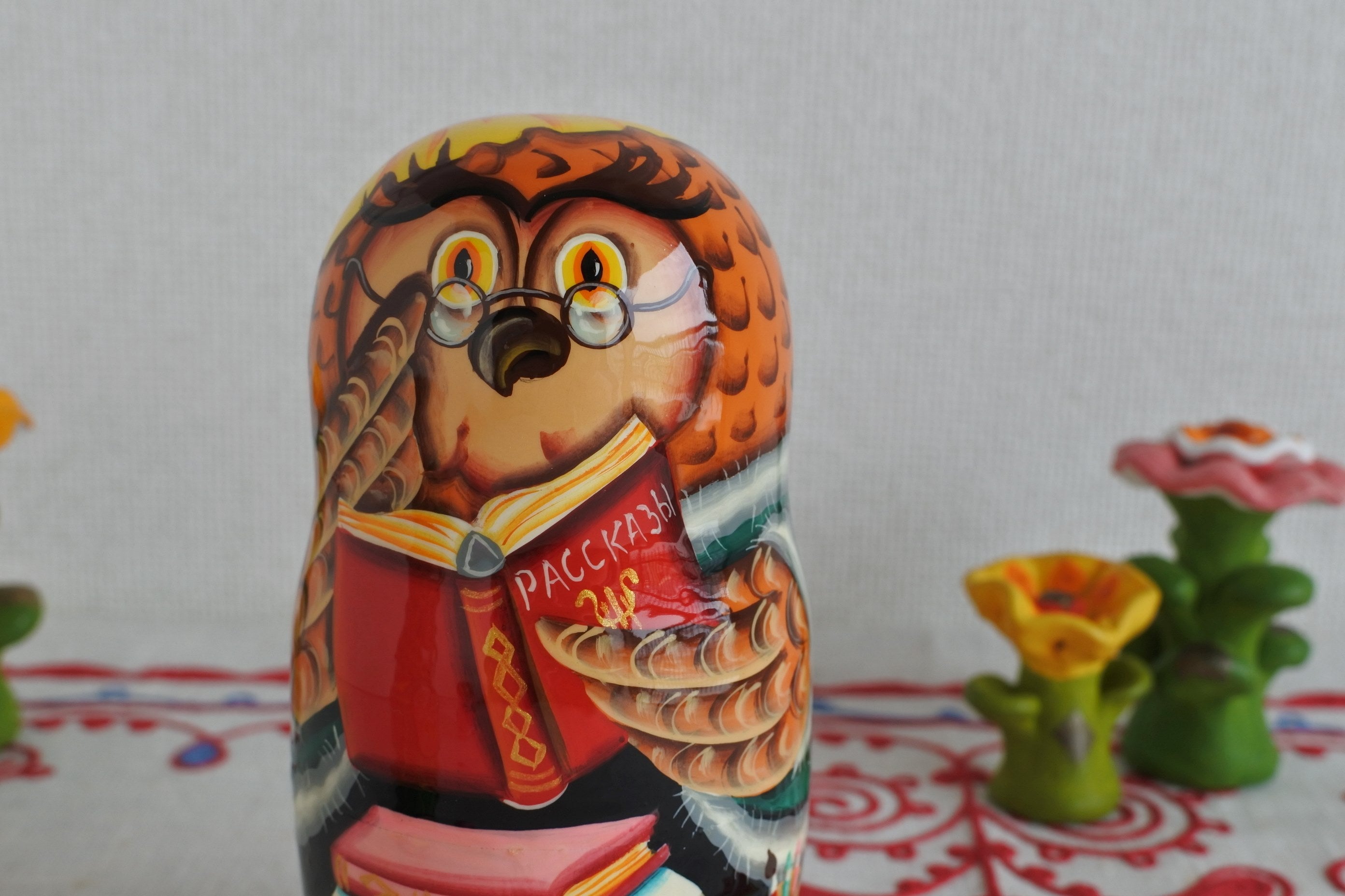 マトリョーシカ ロシア民芸品 フクロウ 3ピース ロシア雑貨いりえの