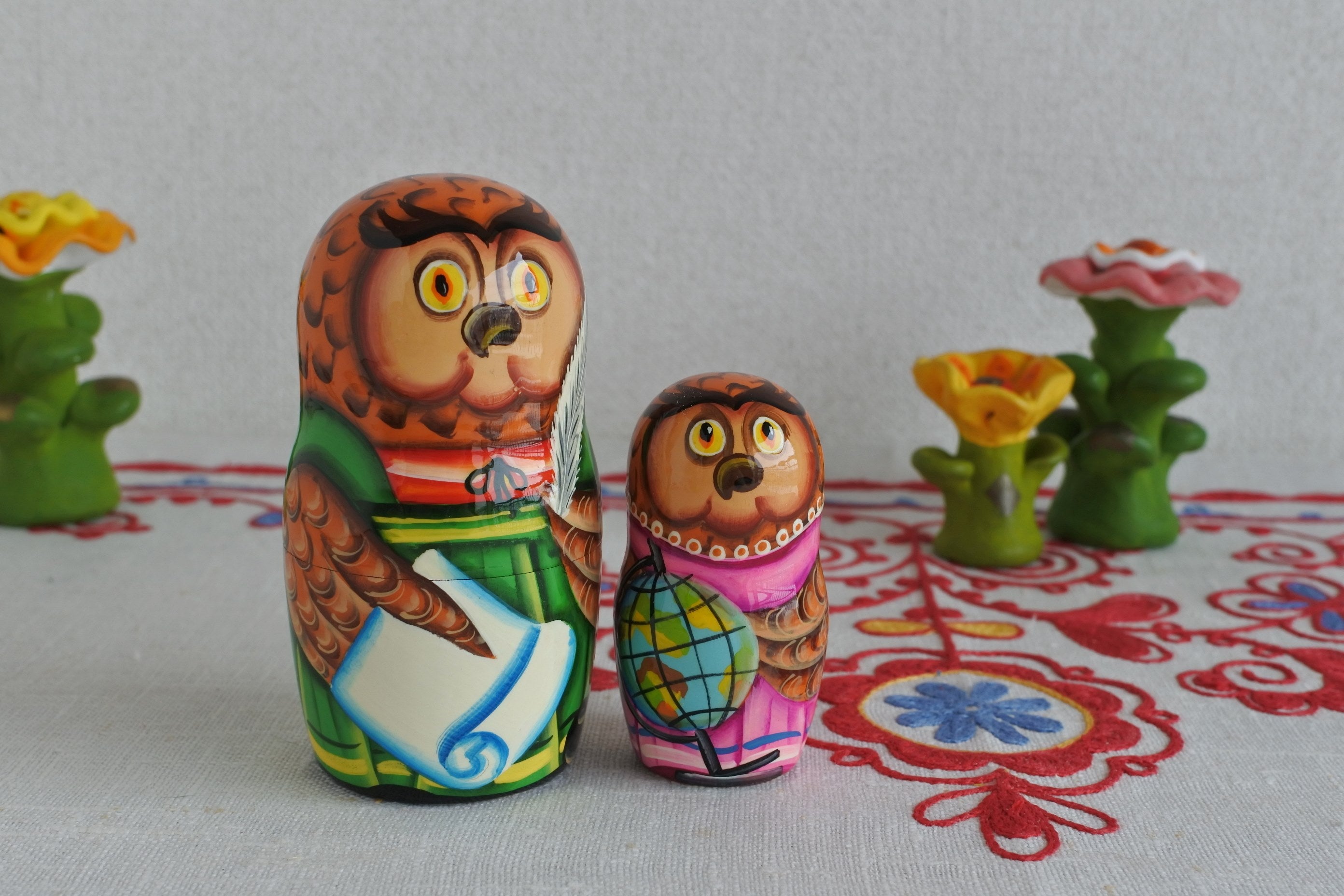 マトリョーシカ ロシア民芸品 フクロウ 3ピース ロシア雑貨いりえの