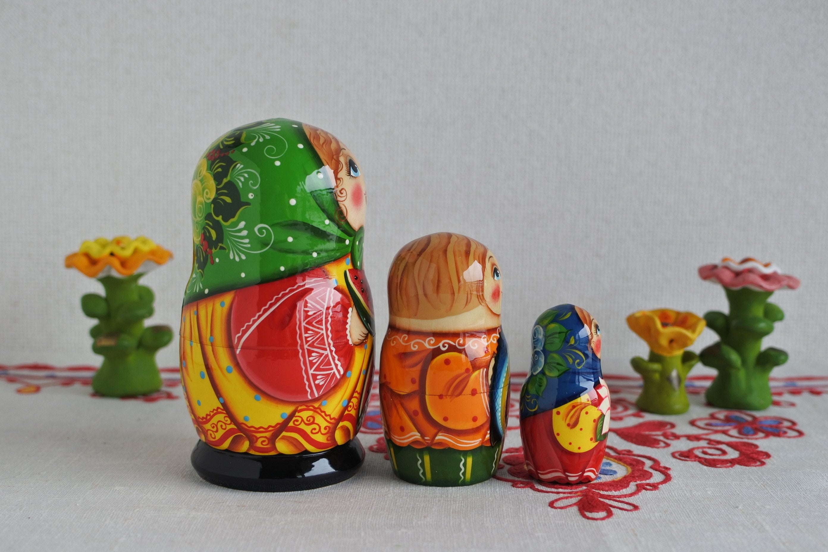 ロシアのジョッキ★マトリョシカ★南国のフルーツ(専用です！) マトリョーシカ 夏の風物詩 3ピース スイカ カワカマス 蓮 ロシア雑貨