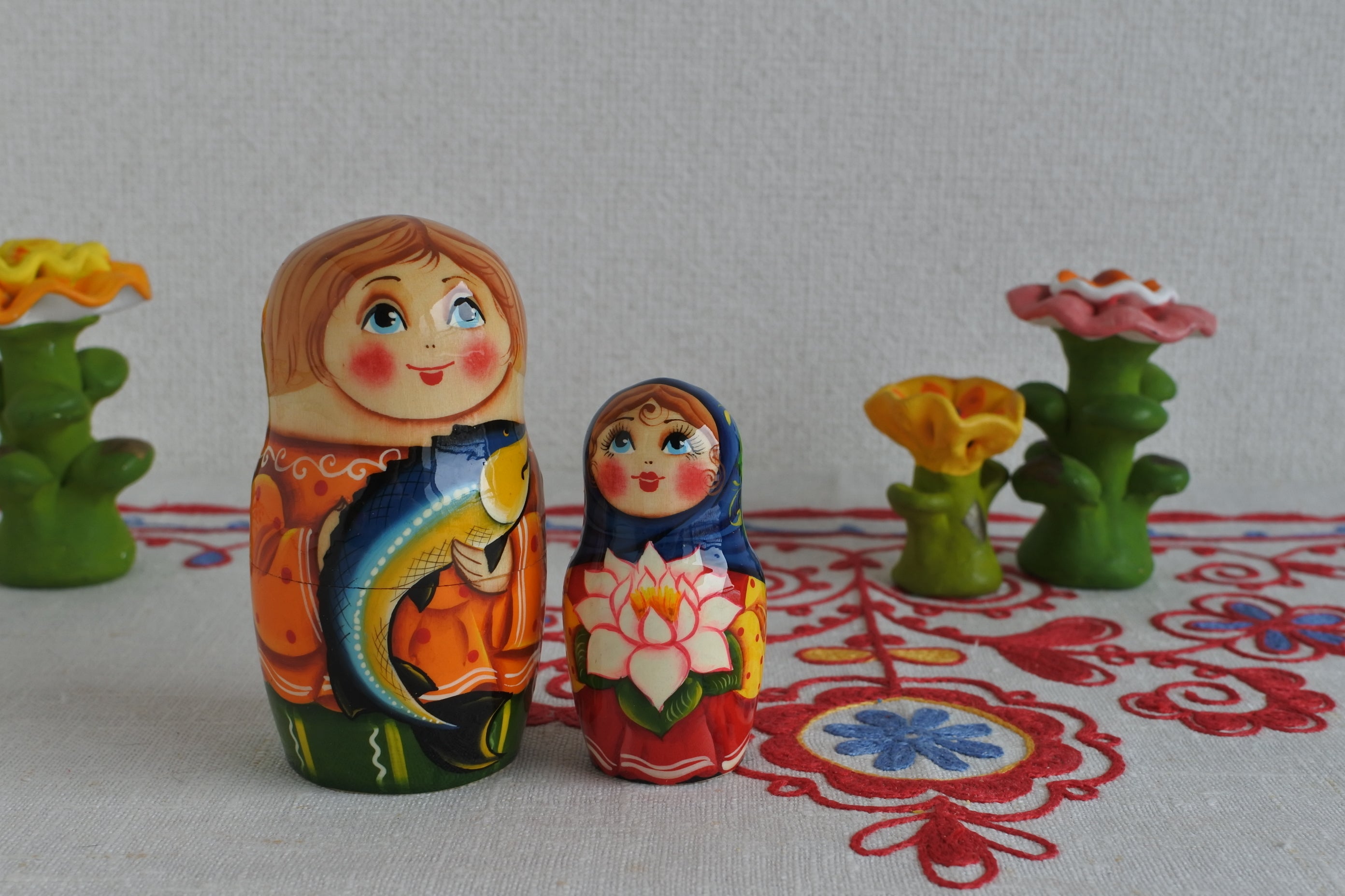 マトリョーシカ 夏の風物詩 3ピース スイカ カワカマス 蓮 ロシア雑貨
