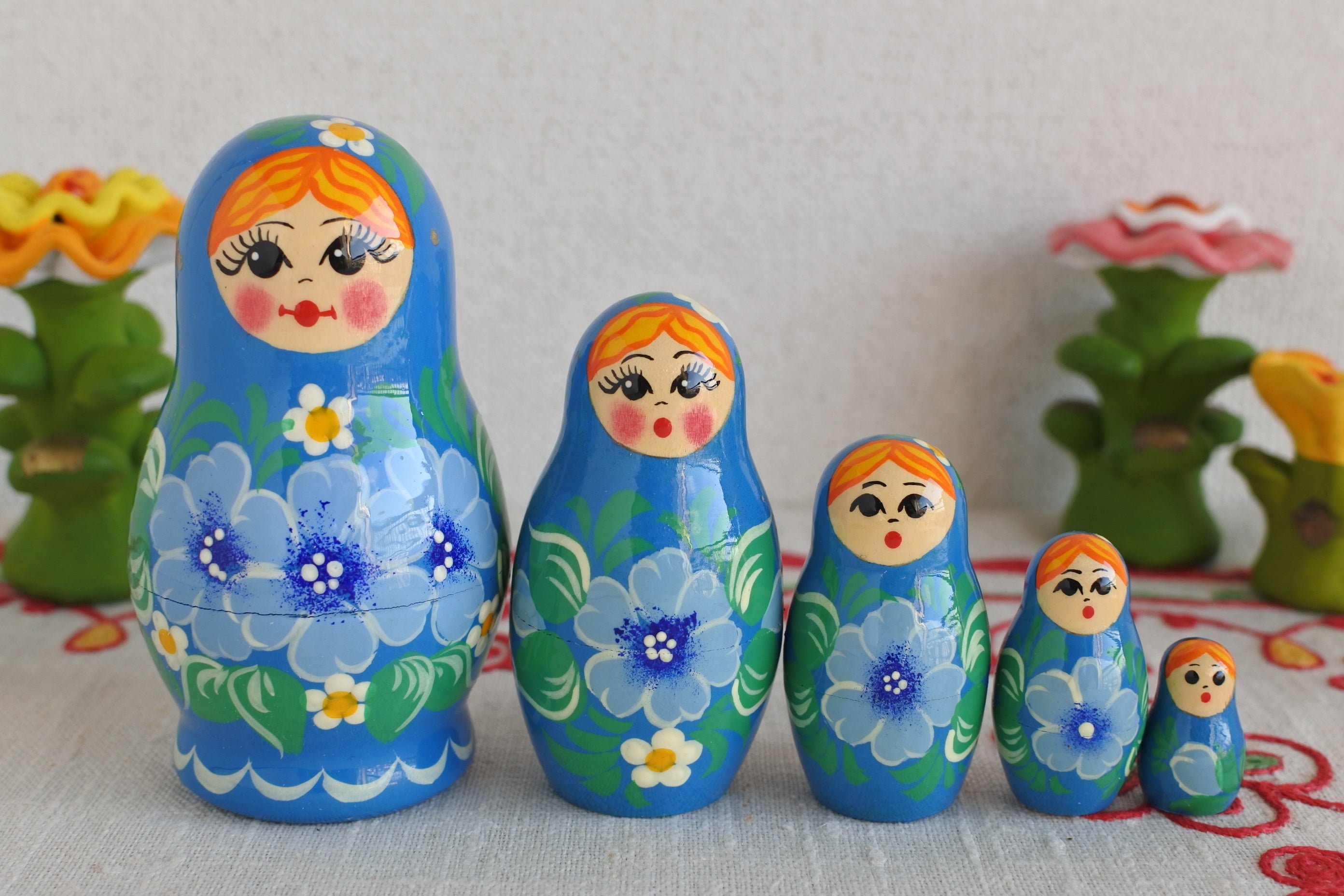 マトリョーシカ 青い花 5ピース ブルー ノリンスク ロシア民芸品 マトリョーシカ 青い花 5ピース ブルー ノリンスク ロシア民芸品