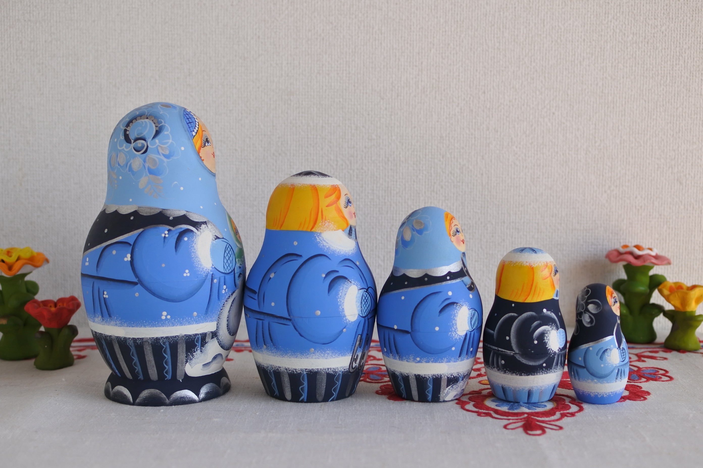 マトリョーシカ 雪ん子 5ピース キーロフ ブルー ロシア雑貨いりえの