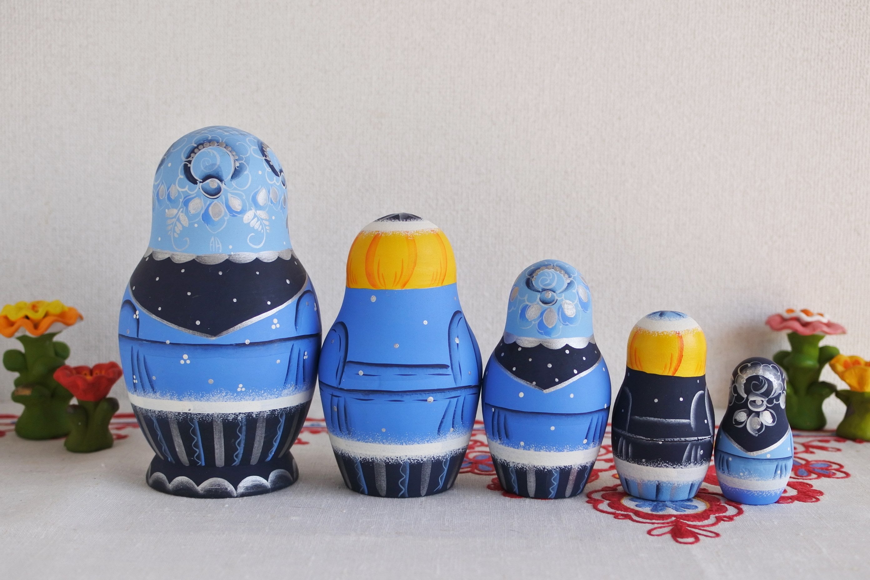マトリョーシカ 雪ん子 5ピース キーロフ ブルー ロシア雑貨いりえの