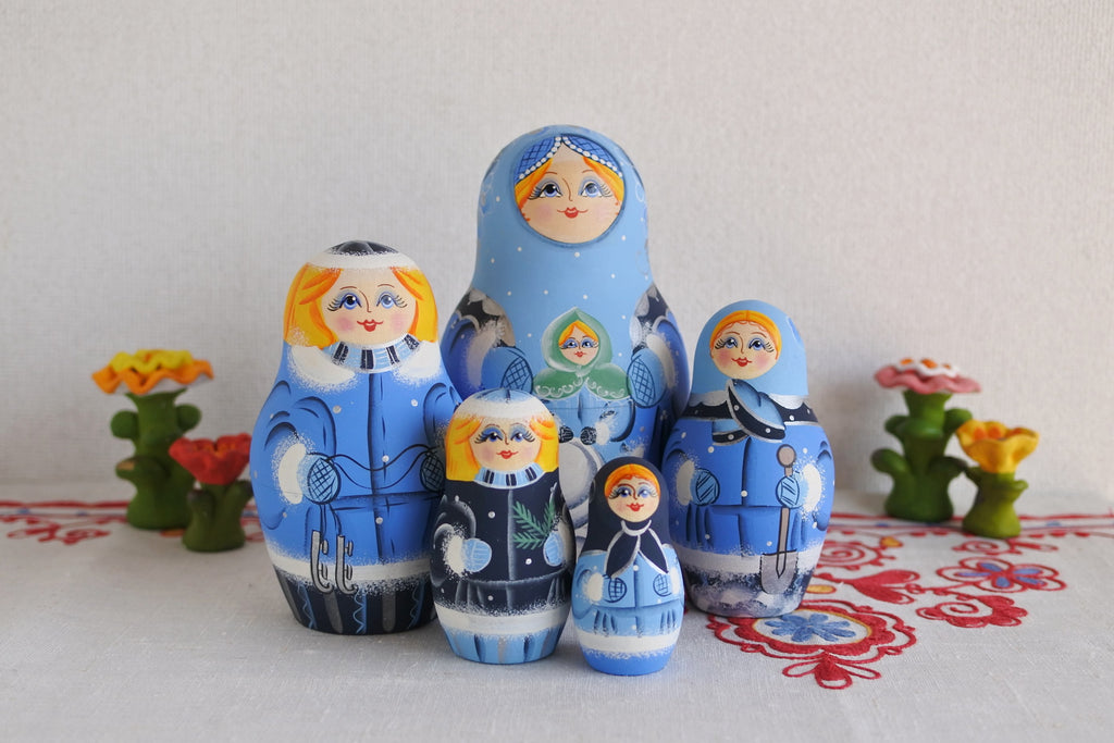 マトリョーシカ 雪ん子 5ピース キーロフ ブルー ロシア雑貨いりえの