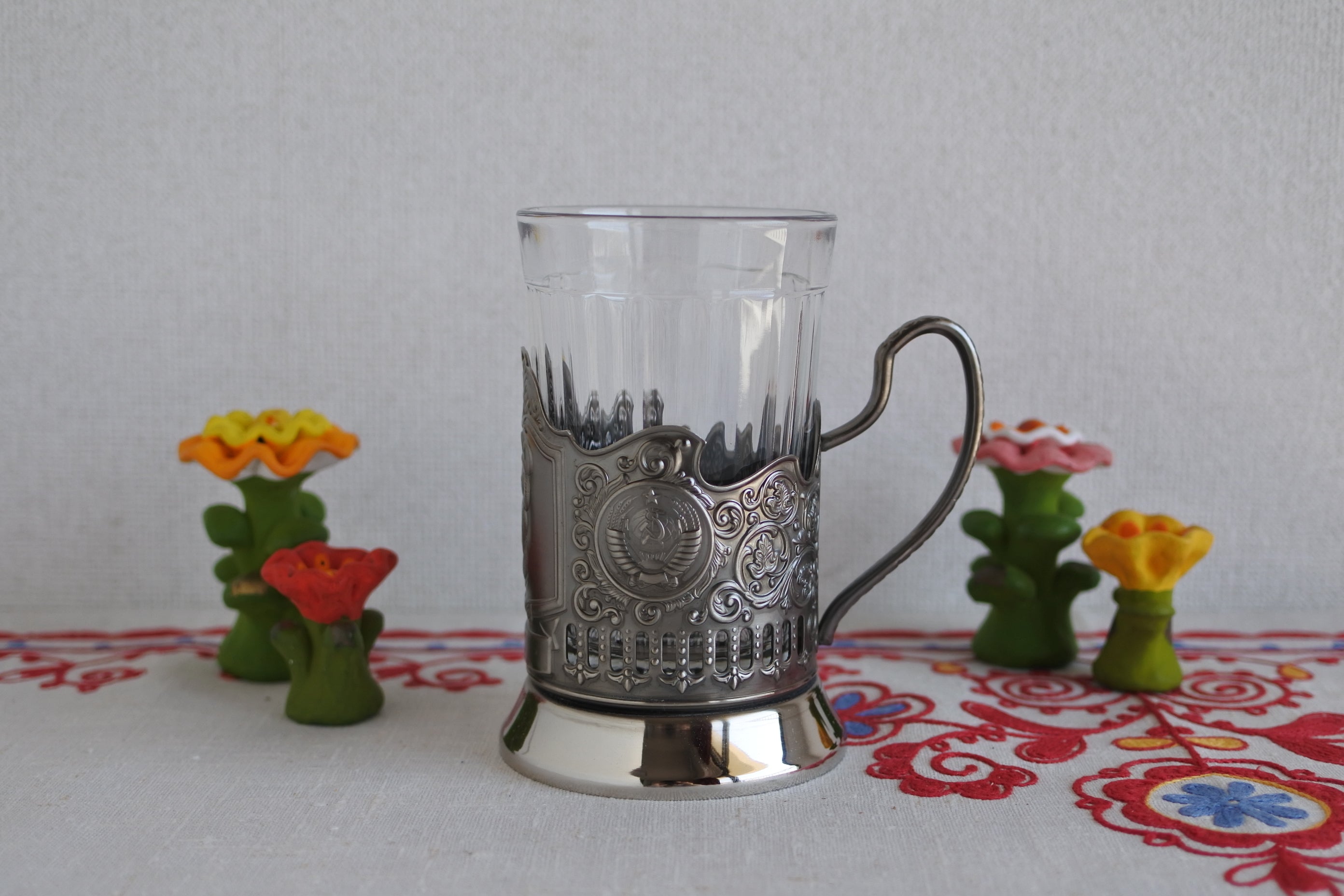 グラスホルダー ポドスタカンニク モスクワオリンピックミーシャ 彫金