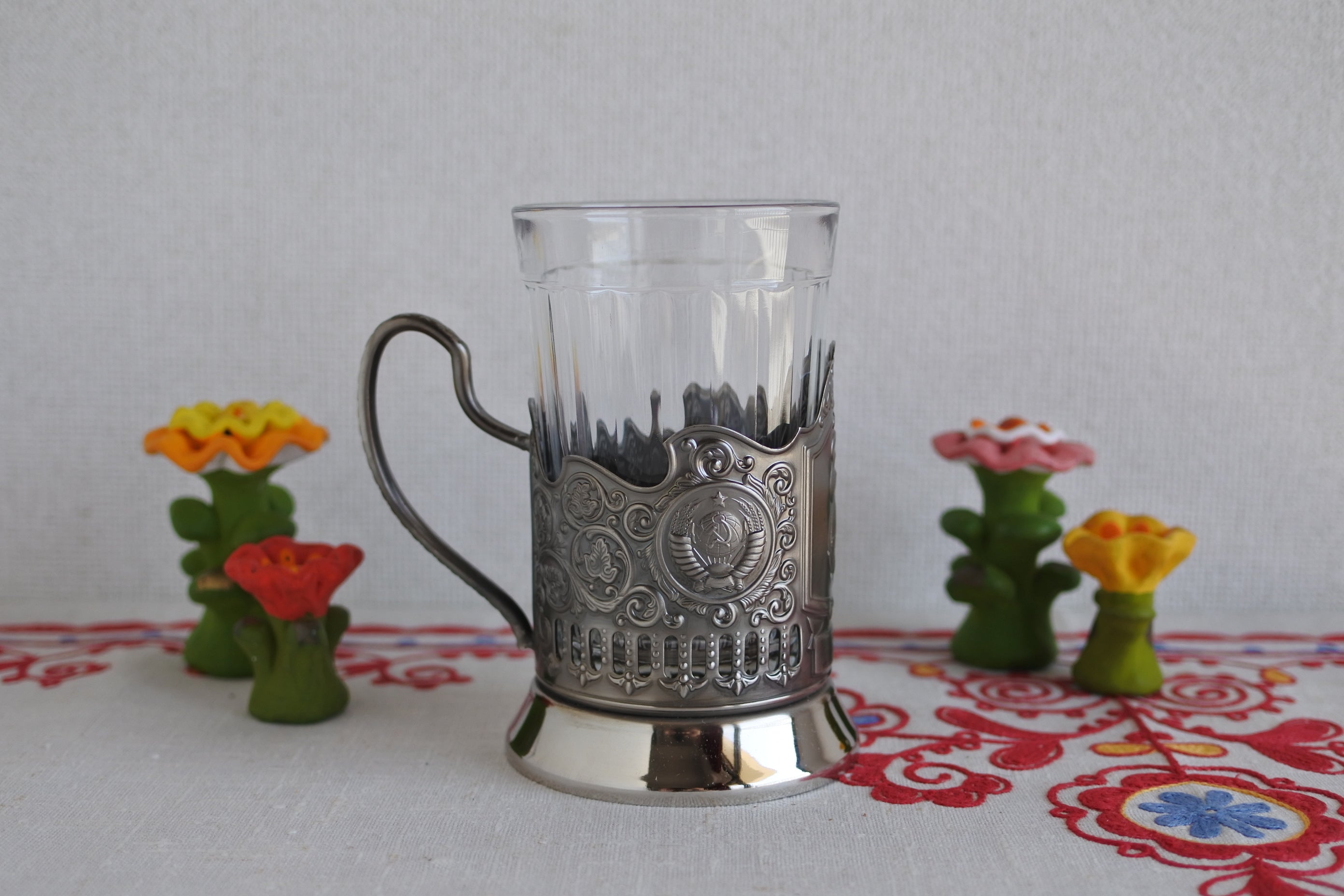 グラスホルダー ポドスタカンニク モスクワオリンピックミーシャ 彫金