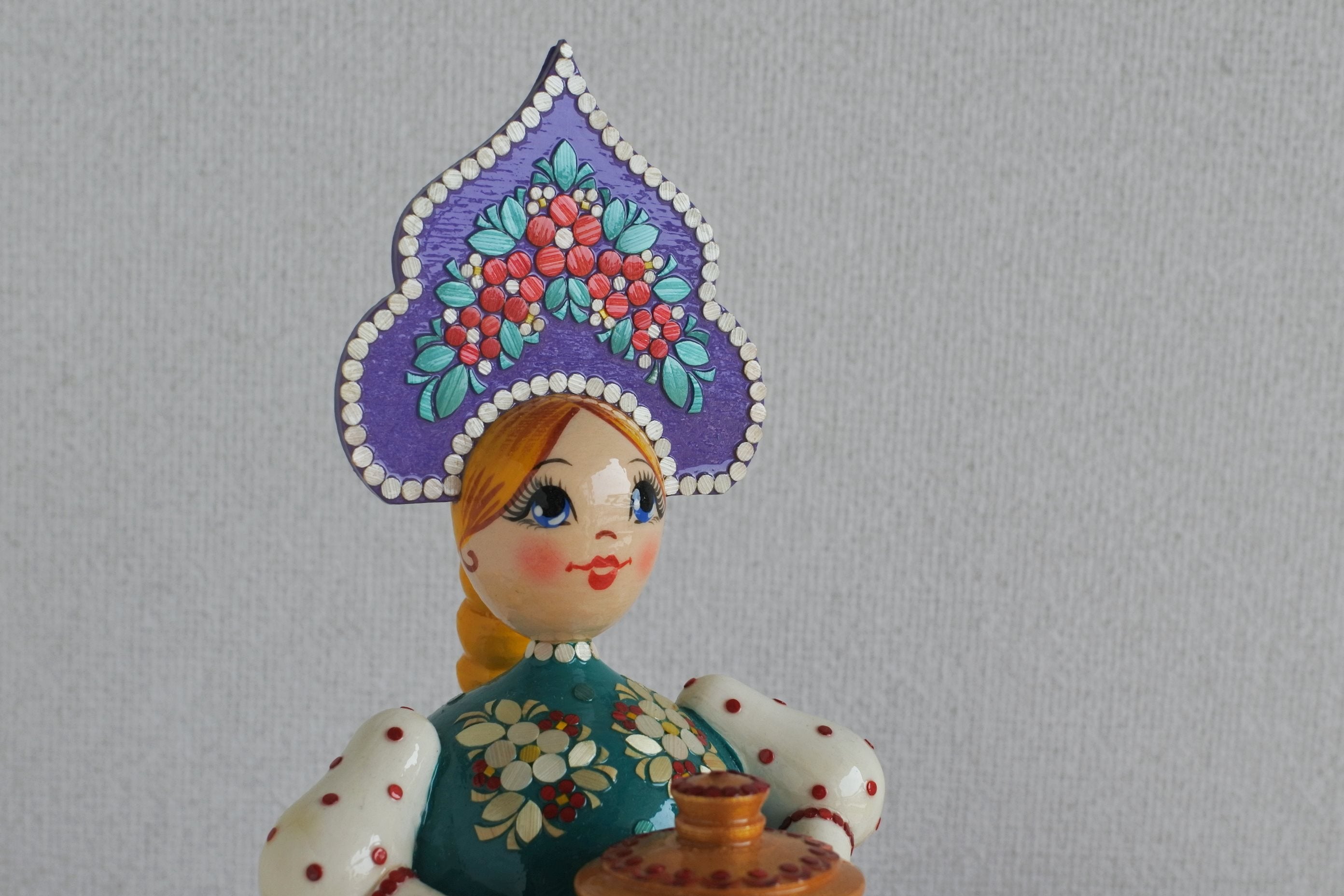 木の人形 ワラ細工 サモワール バイオレット ロシア民芸品 ノリンスク
