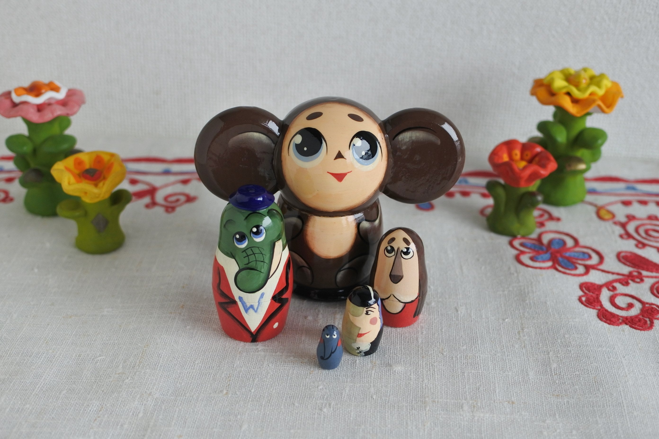 新品　ロシア　マトリョーシカ　チェブラーシ　茶　9cm　5体セット 新品ロシアマトリョーシカチェブラーシ茶9cm5体セット