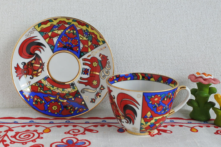 ロモノーソフ陶磁器　ロシアの春　カップ&ソーサー＆プレート3点セット