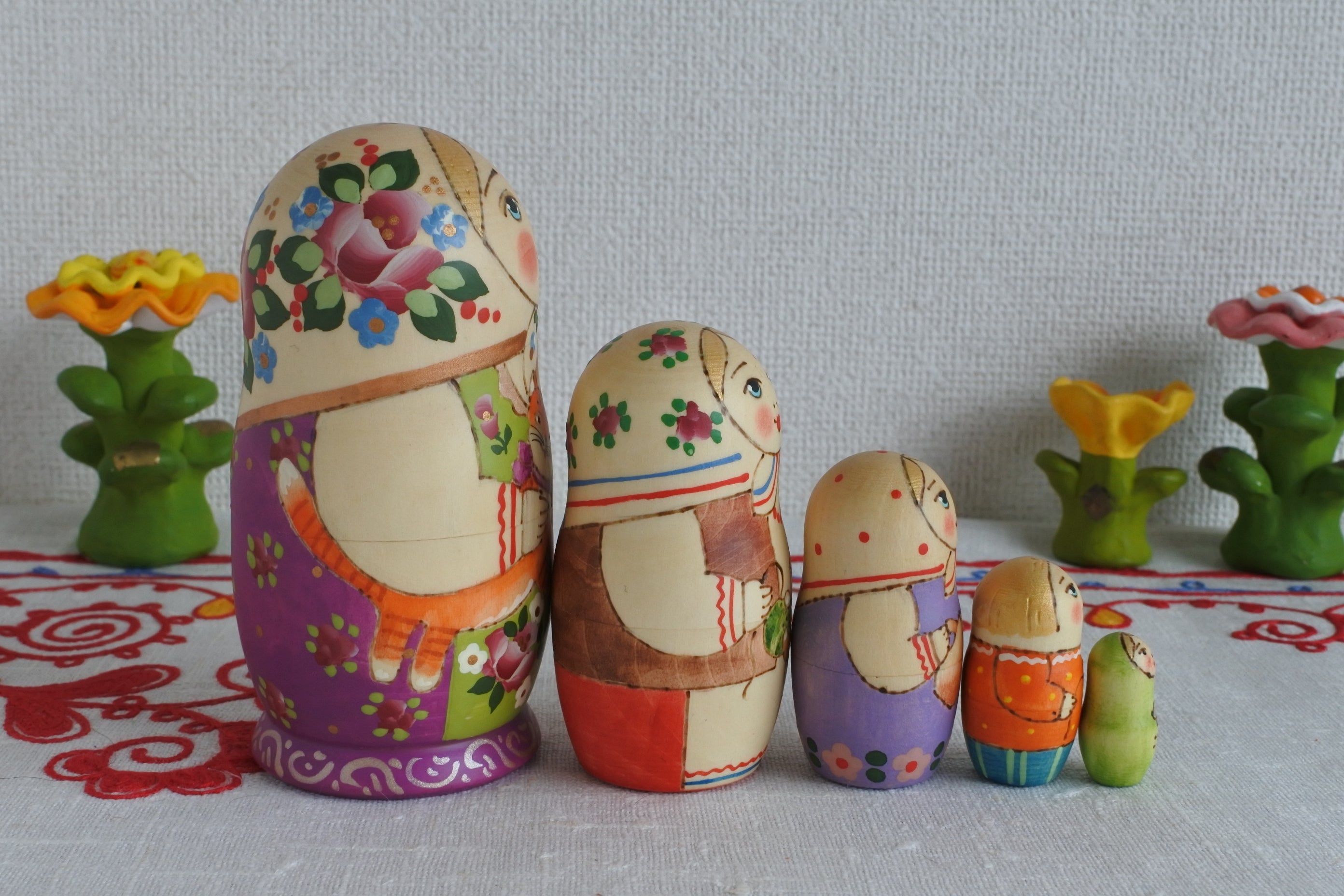 ロシア雑貨☆イースター『猫と柳の枝』エッグオーナメント