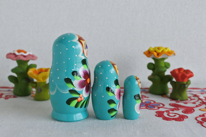 マトリョーシカ　花*花　BLUE  3P
