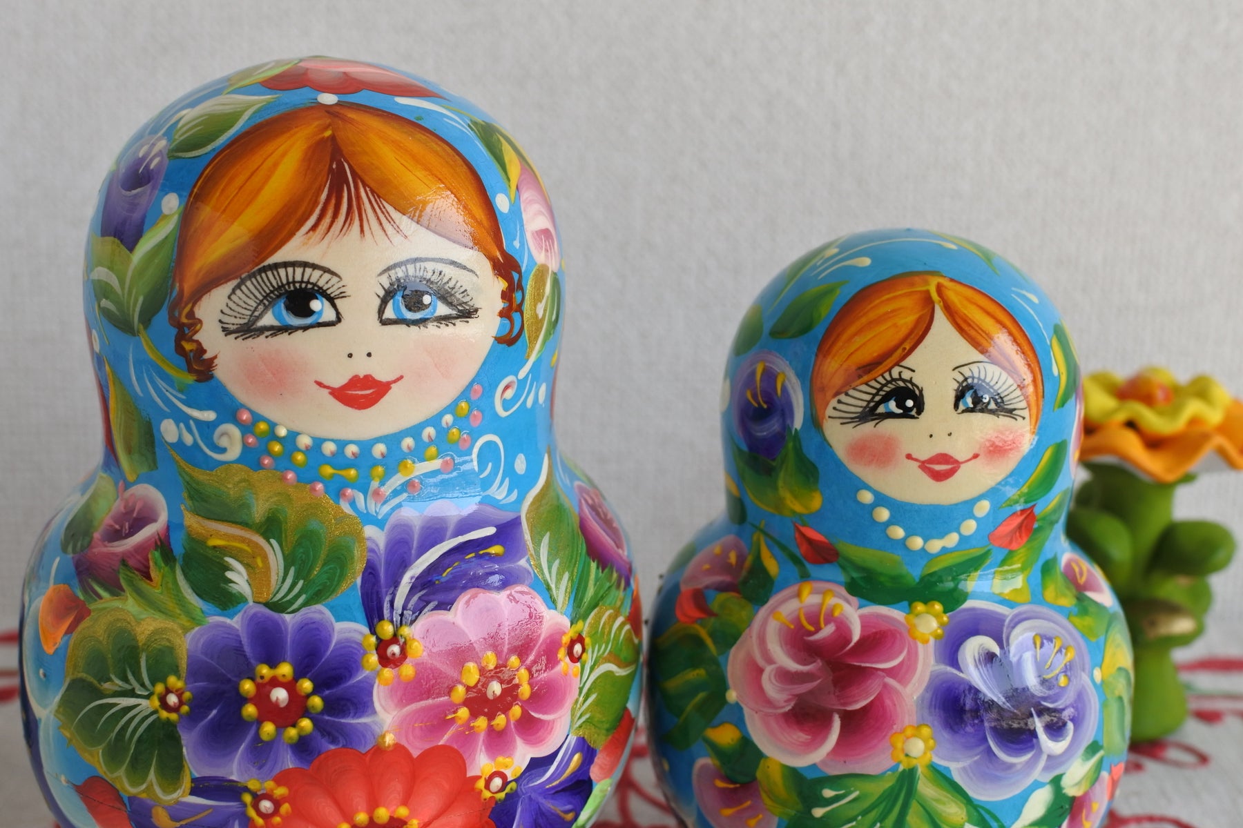 マトリョーシカ ロシア民芸品 10ピース ブルー 花 丸い形 ロシア雑貨い