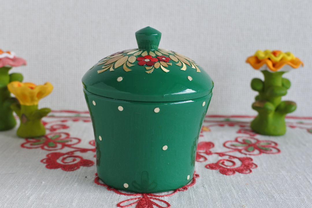 ワラ細工の木箱　GREEN