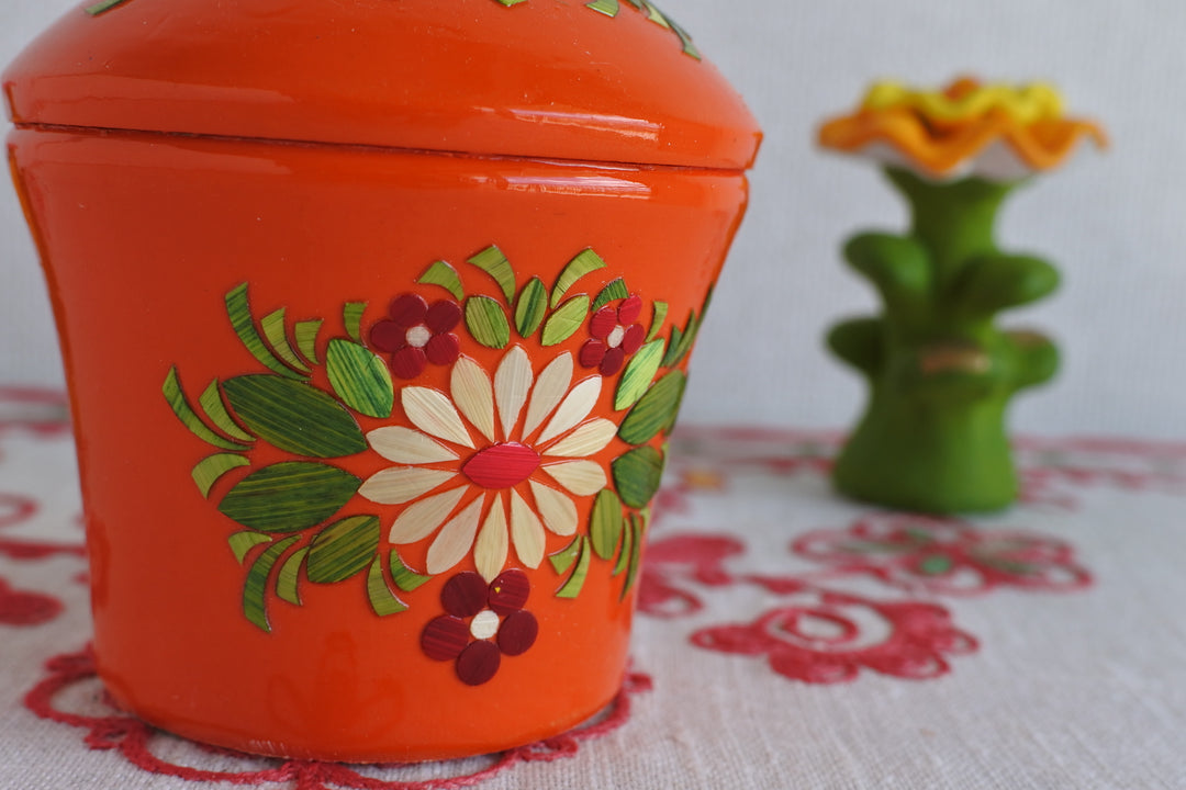 ワラ細工の木箱　ORANGE