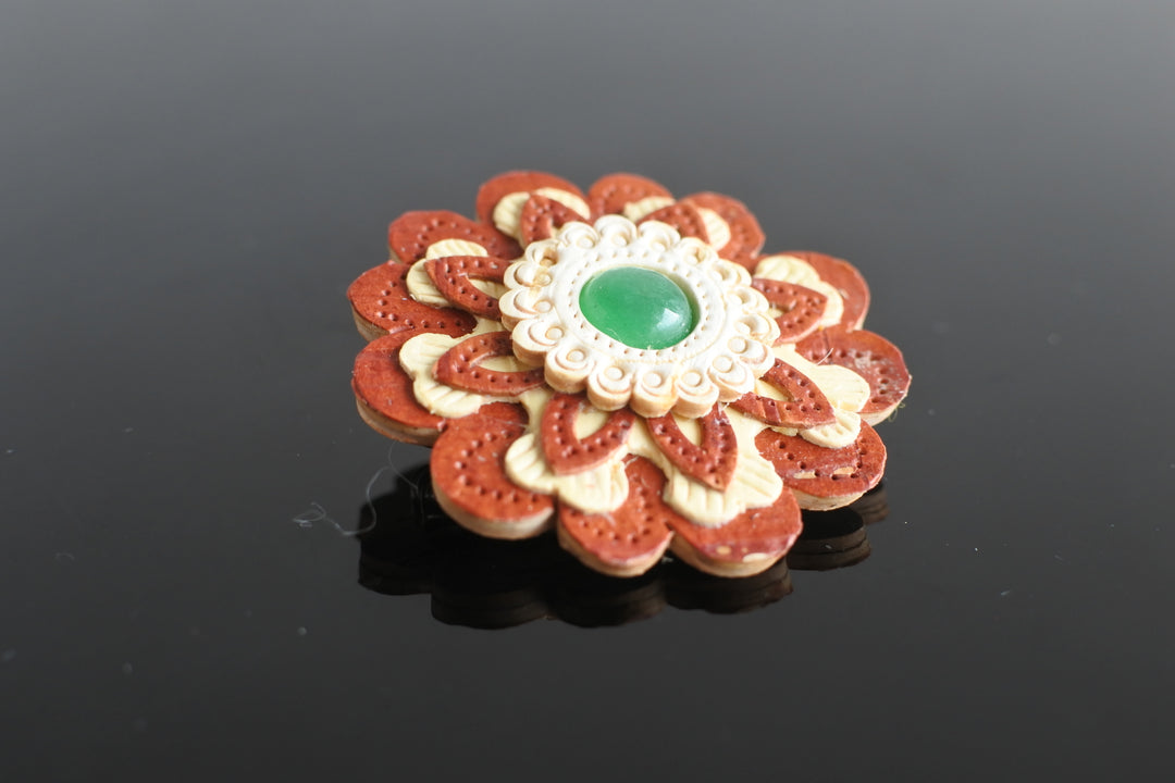白樺細工ベレスタ　ブローチ　花　グリーン