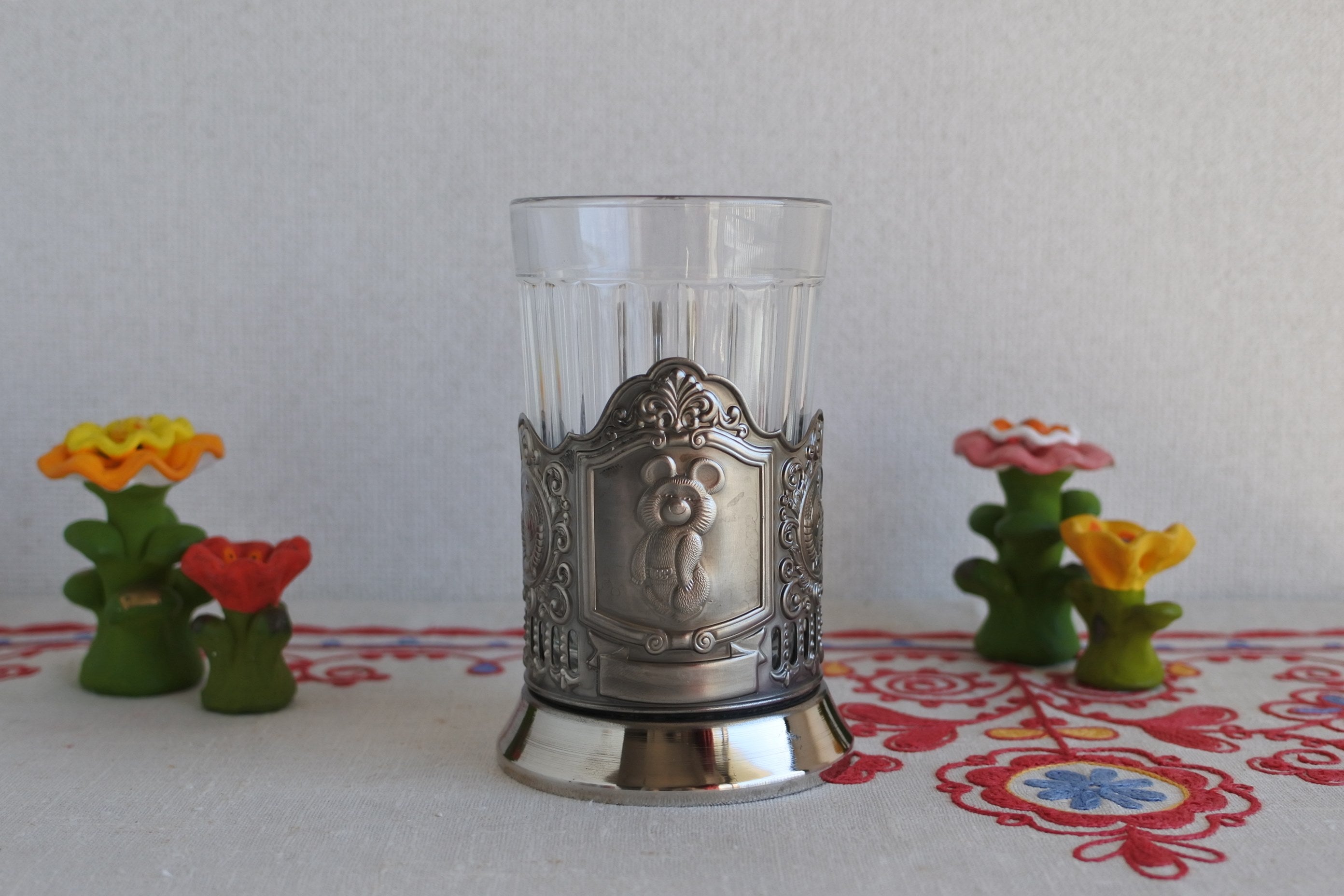 グラスホルダー ポドスタカンニク モスクワオリンピックミーシャ 彫金