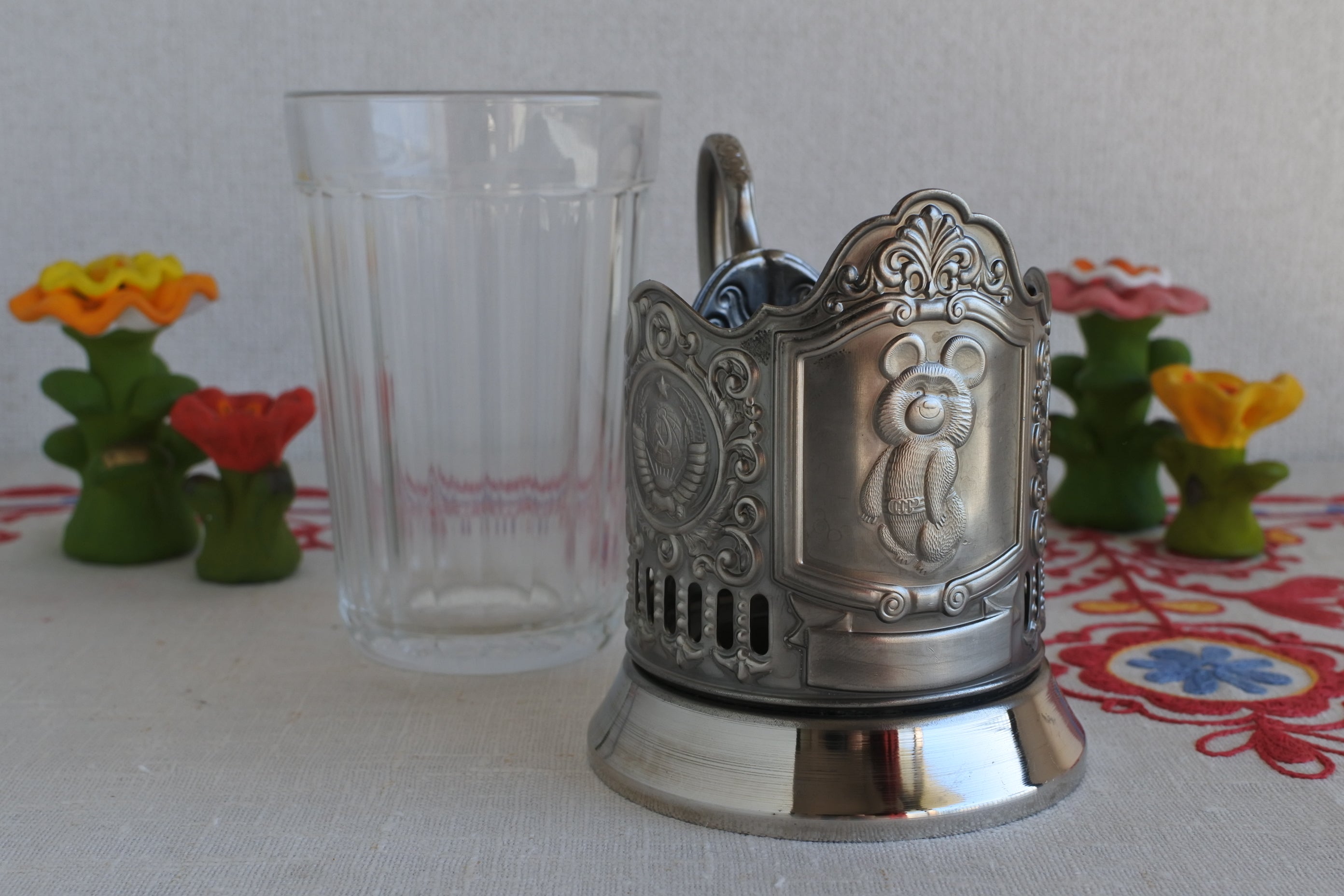 グラスホルダー ポドスタカンニク モスクワオリンピックミーシャ 彫金