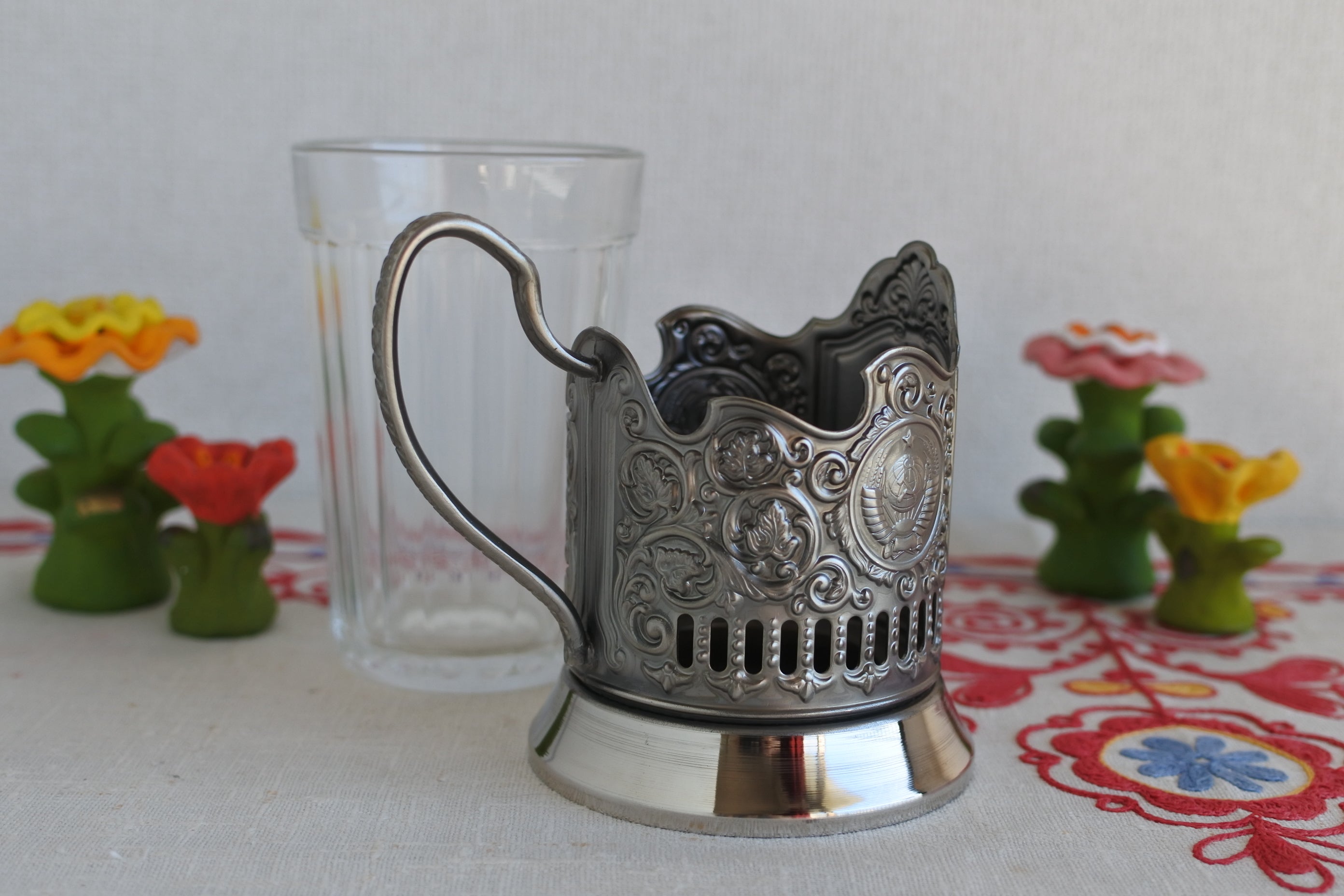 グラスホルダー ポドスタカンニク モスクワオリンピックミーシャ 彫金