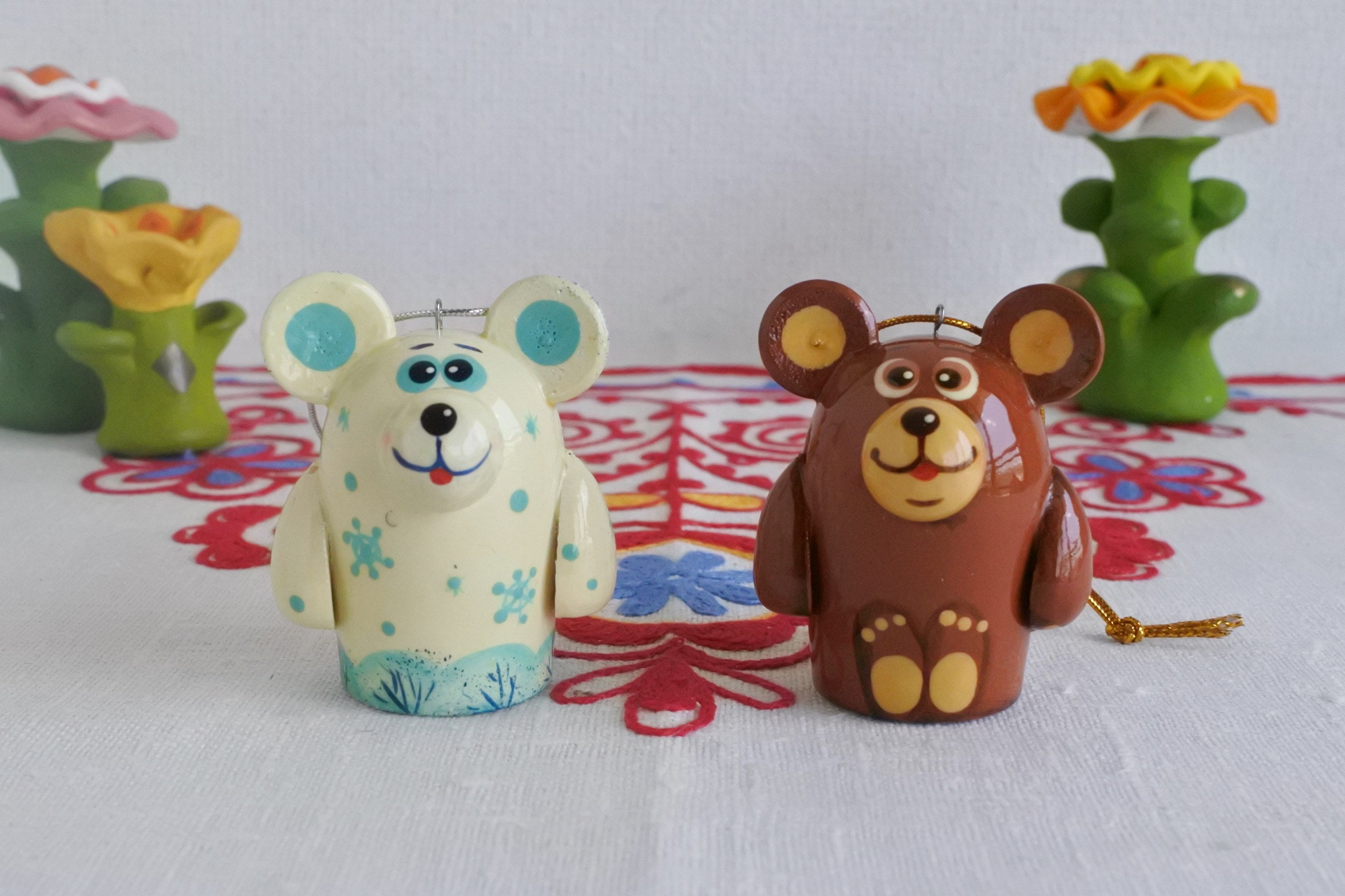 木の人形 クマ 茶ぐま オーナメント キーホルダー 置物 ロシア民芸品