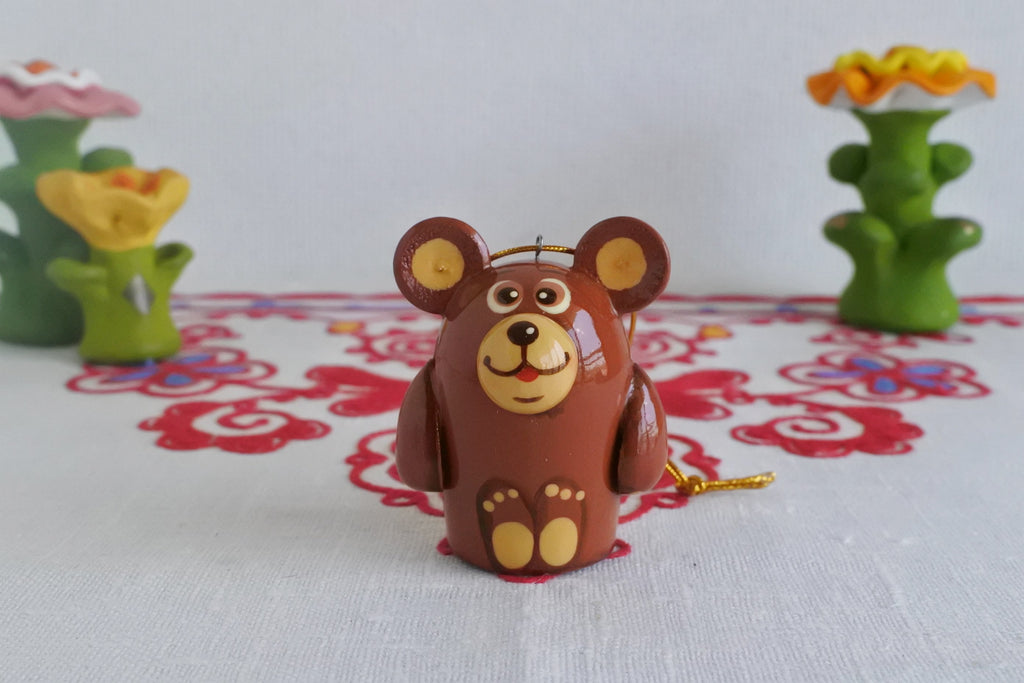 木の人形 クマ 茶ぐま オーナメント キーホルダー 置物 ロシア民芸品