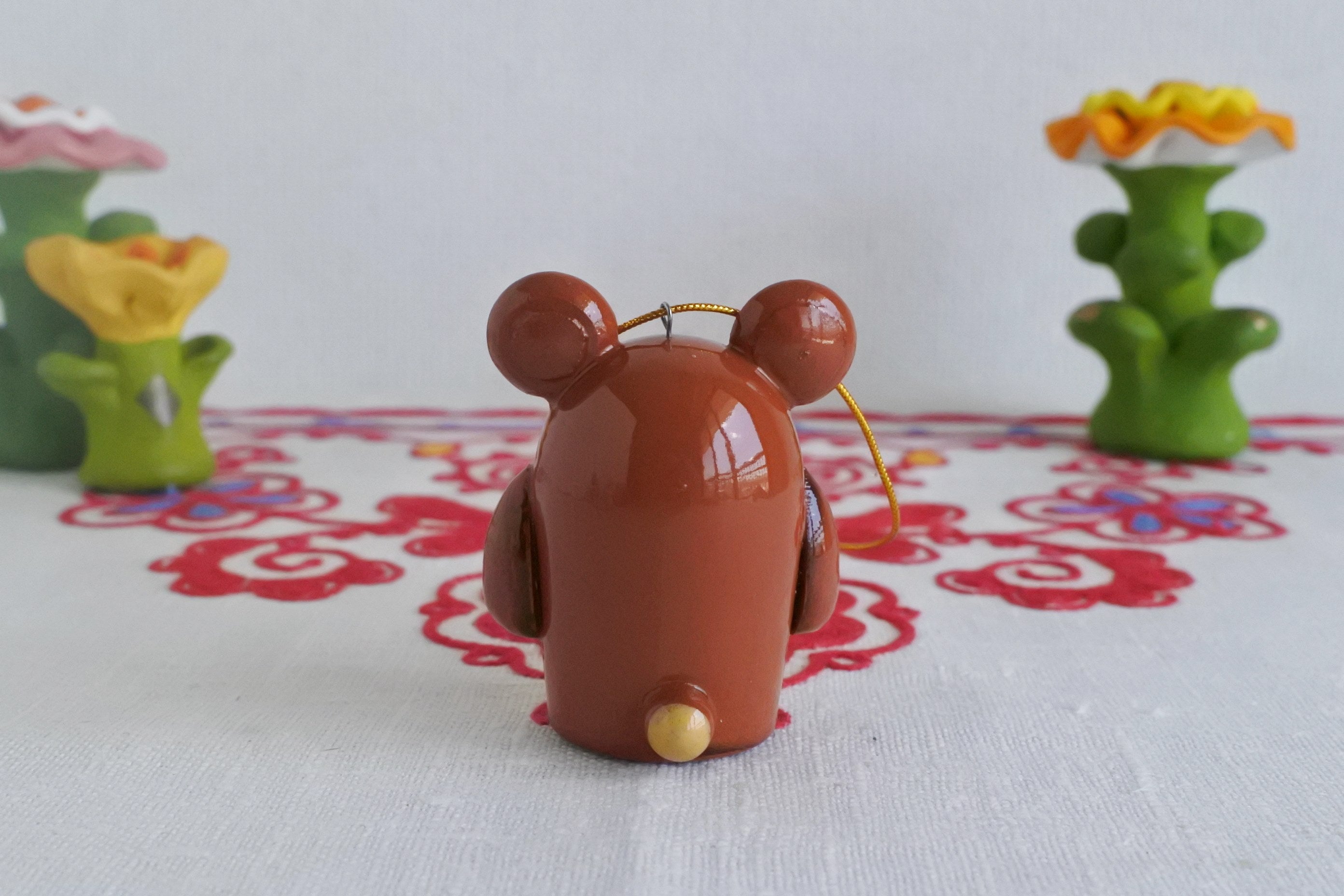 木の人形 クマ 茶ぐま オーナメント キーホルダー 置物 ロシア民芸品