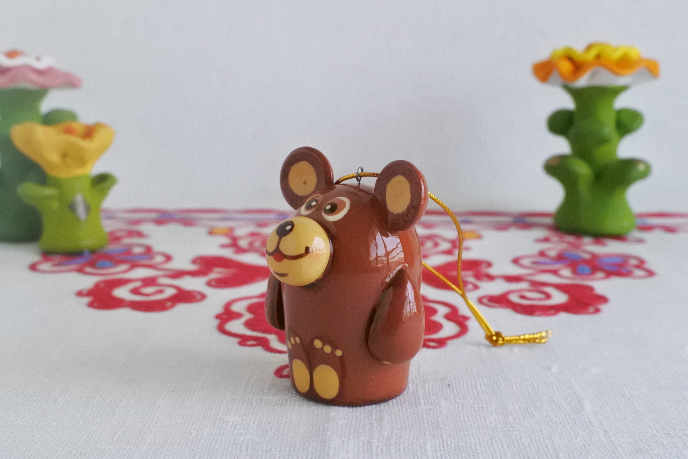 木の人形 クマ 茶ぐま オーナメント キーホルダー 置物 ロシア民芸品