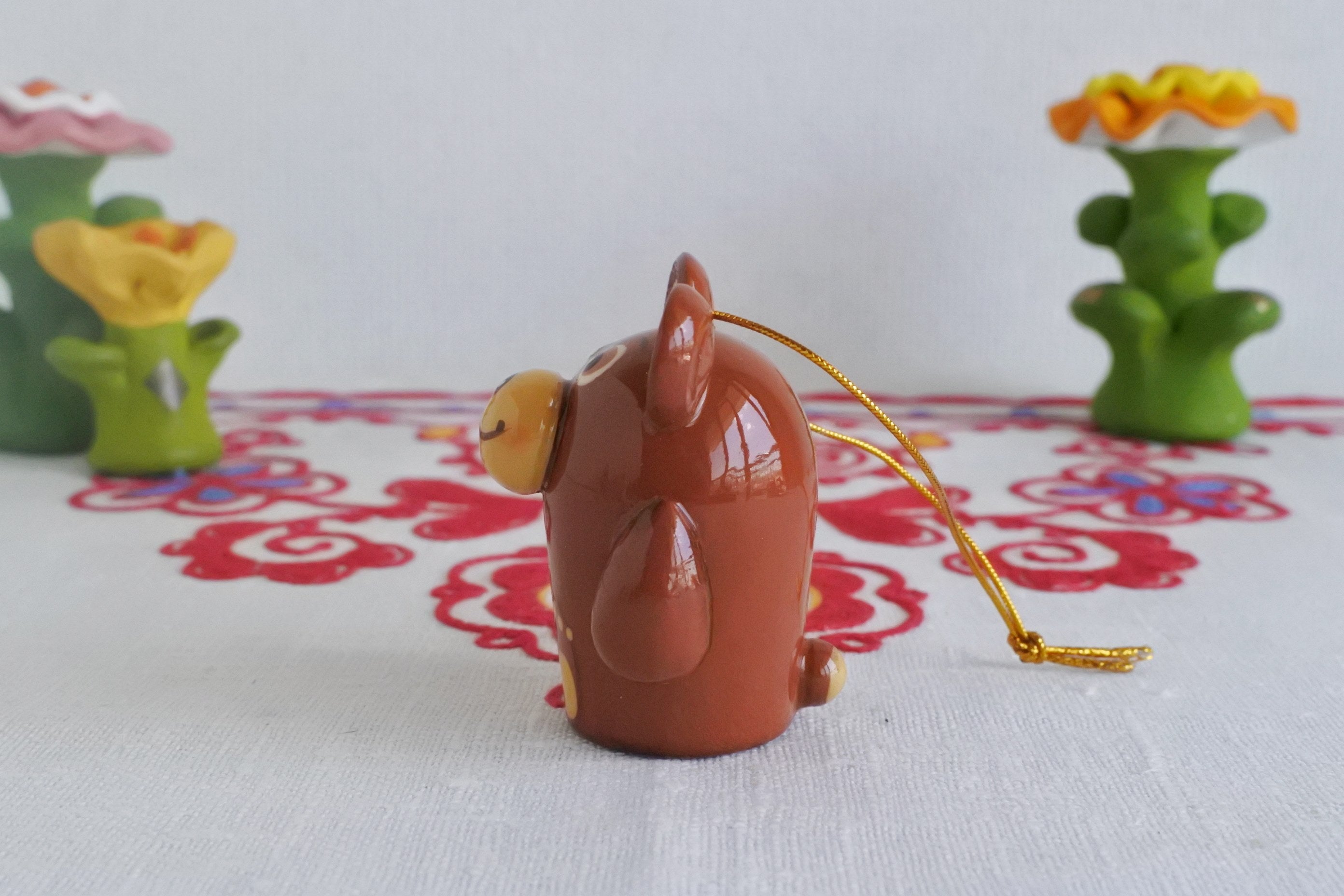 木の人形 クマ 茶ぐま オーナメント キーホルダー 置物 ロシア民芸品