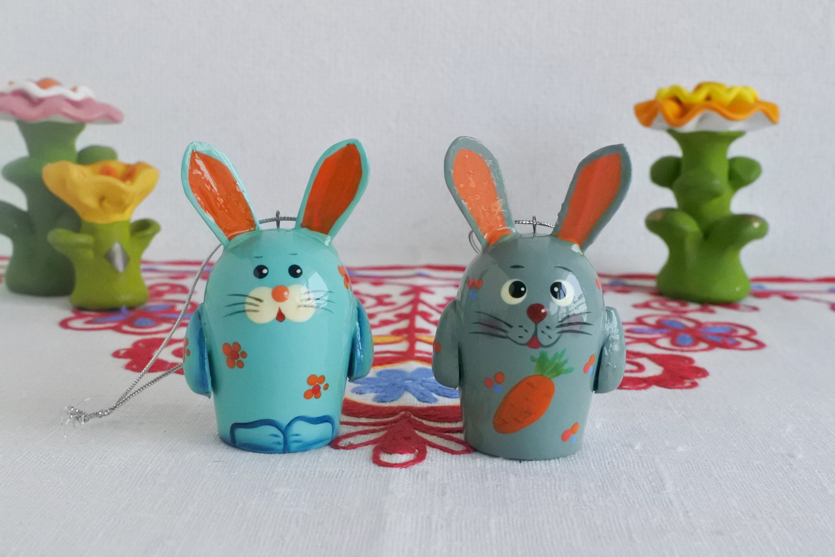 木の人形 青うさぎ オーナメント キーホルダー 置物 ロシア