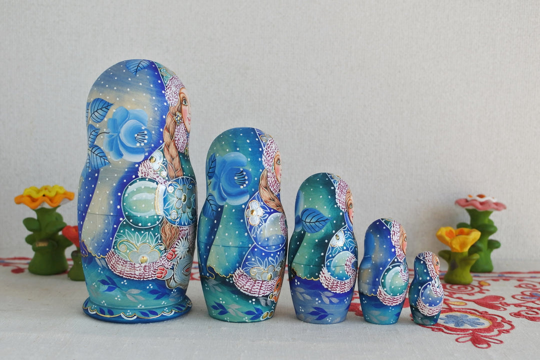 ラリーサ・クレメンティェワのマトリョーシカ　雪娘　BLUE　5P