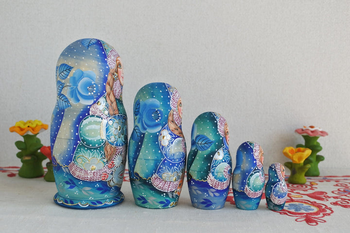 ラリーサ・クレメンティェワのマトリョーシカ　雪娘　BLUE　5P
