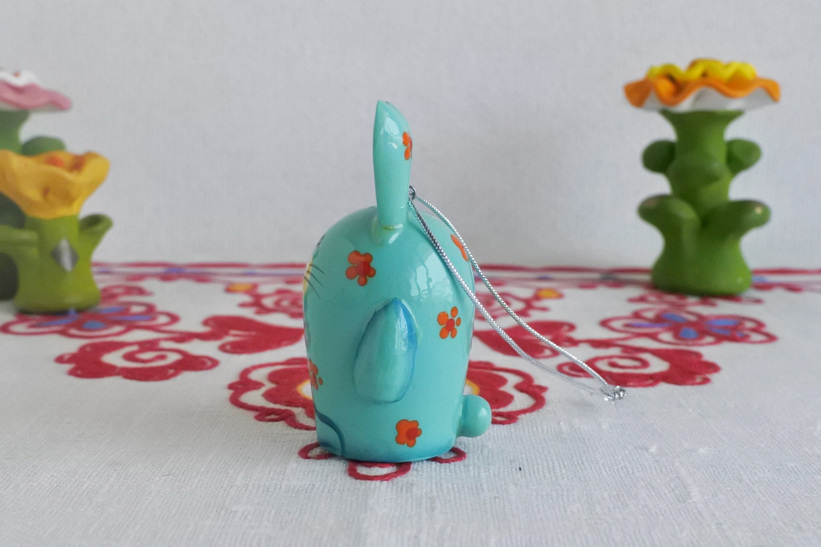 木の人形 青うさぎ オーナメント キーホルダー 置物 ロシア