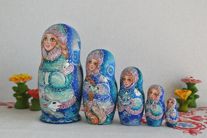 ラリーサ・クレメンティェワのマトリョーシカ　雪娘　BLUE　5P