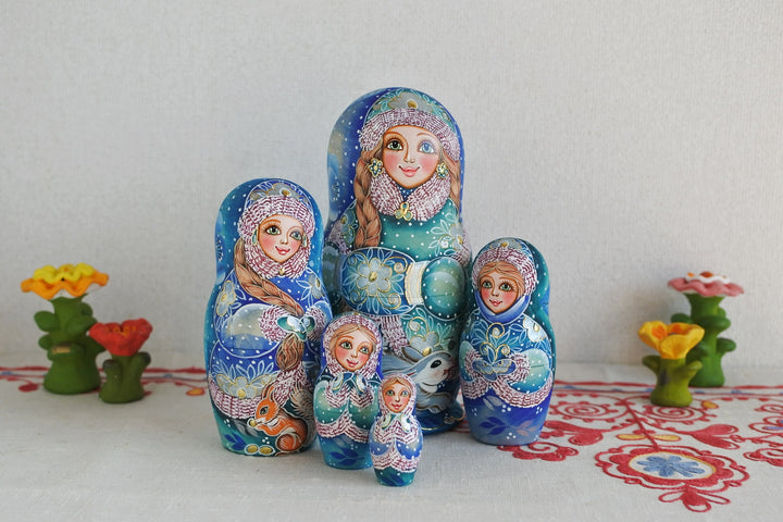 ラリーサ・クレメンティェワのマトリョーシカ　雪娘　BLUE　5P