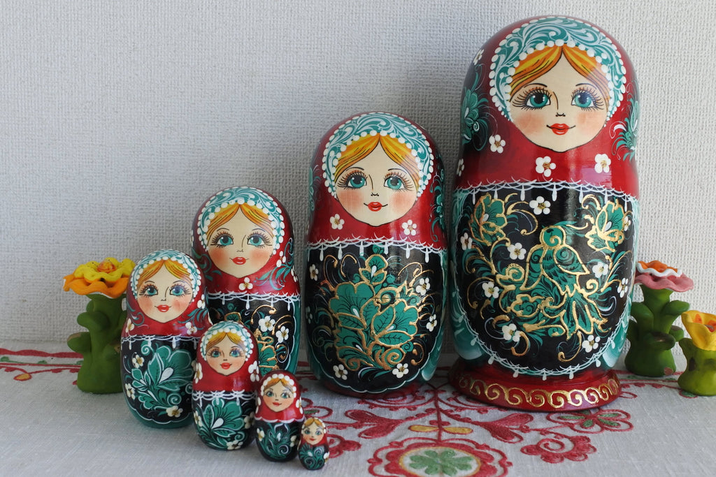 クリスマスセール♪ロシア雑貨☆ Fairiesマトリョーシカ(7P)マルガリータ マトリョーシカ 7ピース ロシア民芸品 グリーン 小鳥 ロシア雑貨いりえ