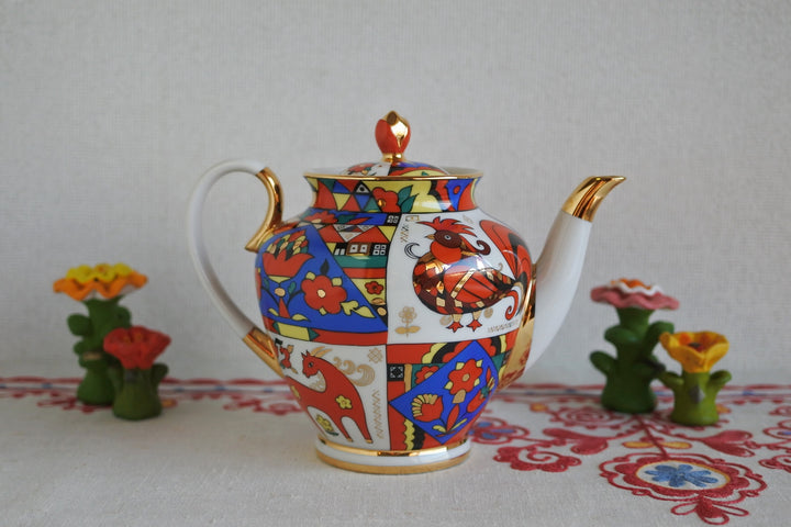 ロモノーソフ陶磁器　ロシアンフォークロア　ティーポット　800ml