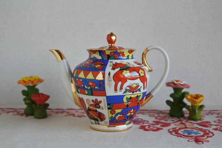 ロモノーソフ陶磁器　ロシアンフォークロア　ティーポット　800ml