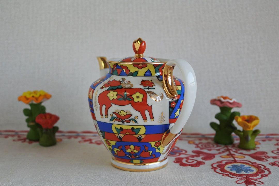 ロモノーソフ陶磁器　ロシアンフォークロア　ティーポット　800ml