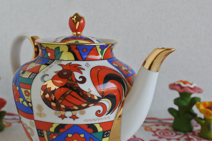 ロモノーソフ陶磁器　ロシアンフォークロア　ティーポット　800ml