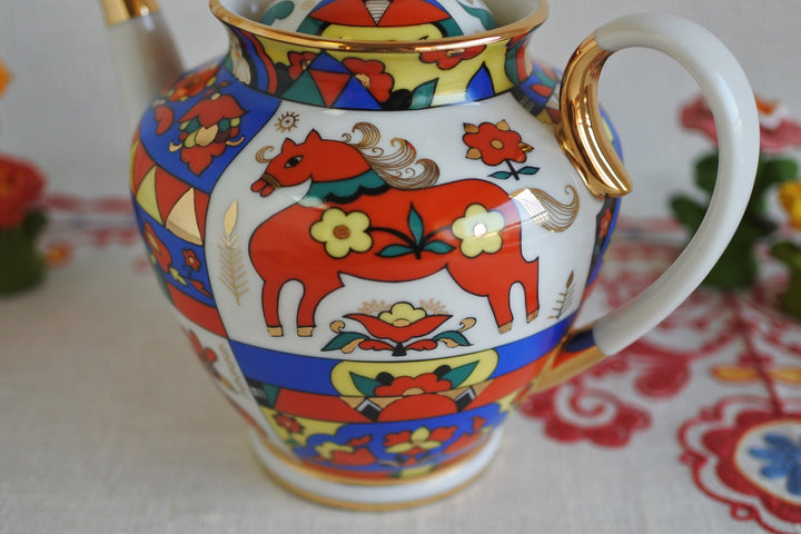 ロモノーソフ陶磁器　ロシアンフォークロア　ティーポット　800ml