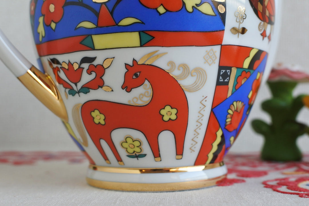 ロモノーソフ陶磁器　ロシアンフォークロア　ティーポット　800ml