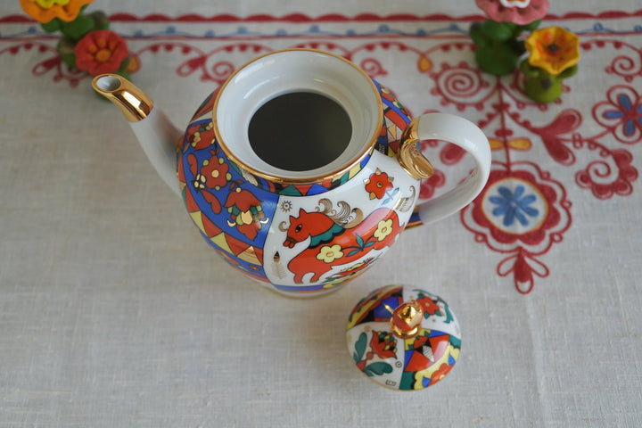 ロモノーソフ陶磁器　ロシアンフォークロア　ティーポット　800ml