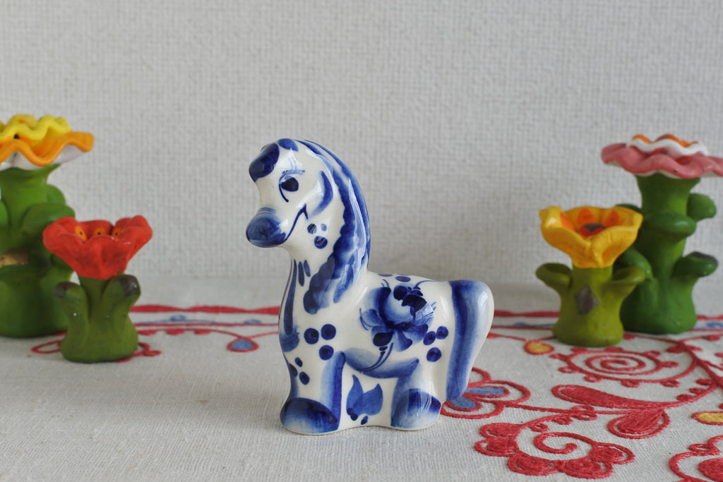 2026年干支午 グジェリ陶器 イワンの銀色の馬 ロシア製陶器 縁起物